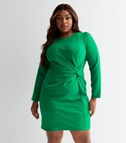 New Look Curves Green Twist Front Long Sleeve Mini Dress